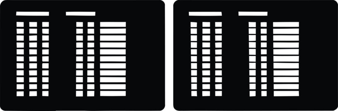 Digital data table 2 interface blocks with multiple white rows and columns in solid style
