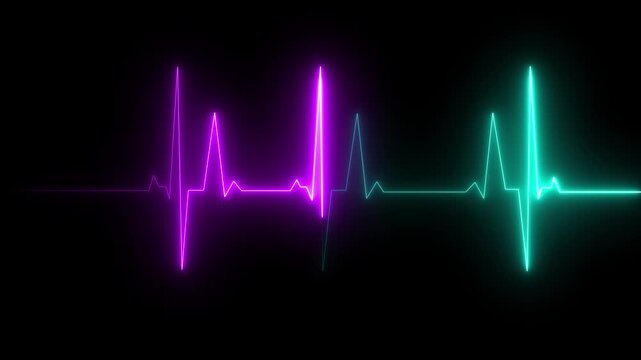 Electrocardiogram with a heart rate monitor that has a stunning Neon glowing design on a black background.4k Motion graphics video