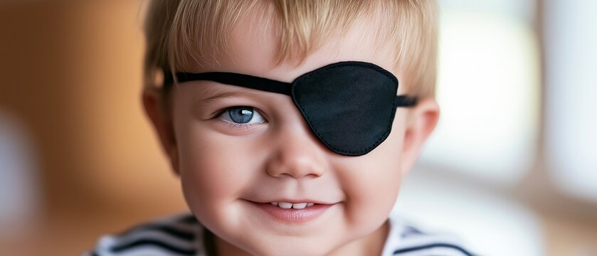 A kid wearing an eye patch. eye surgery.