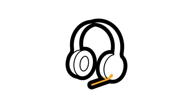 Animated Headset Support Line Icon on Transparent Background
