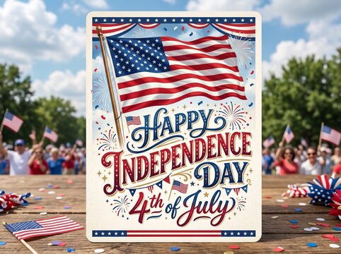 Happyindependencedayfourthofjulycelebrationwithamericanflagandcrowd