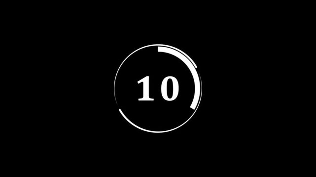 Countdown timer from 15 to 0 seconds real time. Modern flat design of countdown animation isolated on transparent background with alpha channel.4K video