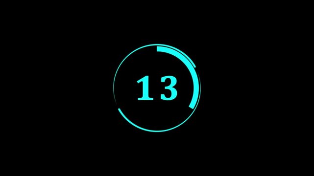 Countdown timer from 20 to 0 seconds real time. Modern flat design of countdown animation isolated on transparent background with alpha channel.4k video animation..