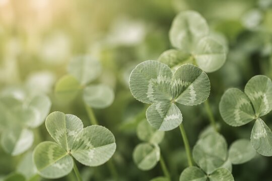 Clover leaves close up in soft June daylight