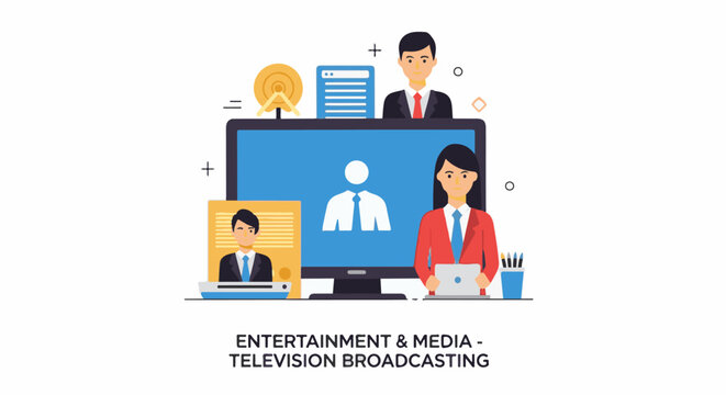Cartoon graphic depicting television broadcasting with people