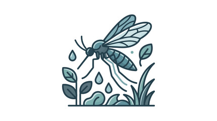 Mosquito insect icon with water drops and leaves, vector illustration © Hape