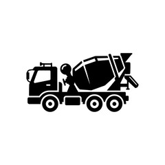 Fototapeta premium Black Concrete Mixer Truck Icon Representing Heavy Construction Vehicle Equipment for Industrial Building Projects on White Background