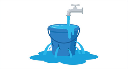 Leaking bucket filled with water under a faucet vector illustration on a white background pail © vectors home