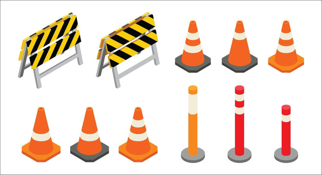 Road barriers and traffic cones a vector illustration with a white background barrier cone construction