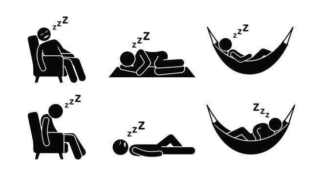 Sleeping People Silhouettes Vector Illustration On White Background