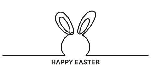 Obraz premium Happy easter greeting with minimalist one line drawing of a cute bunny rabbit