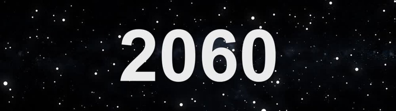 2060 future year concept in deep space with glowing stars and cosmic background.