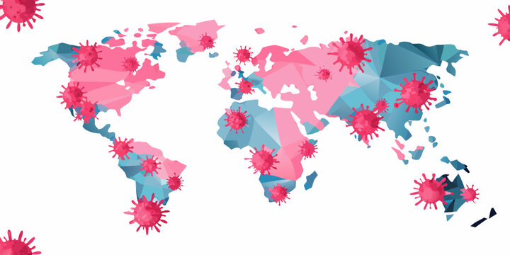 Low poly world map with virus shapes vector illustration