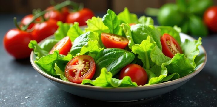 Fresh mixed greens salad with cherry tomatoes, healthy eating, flexitarianism, health food