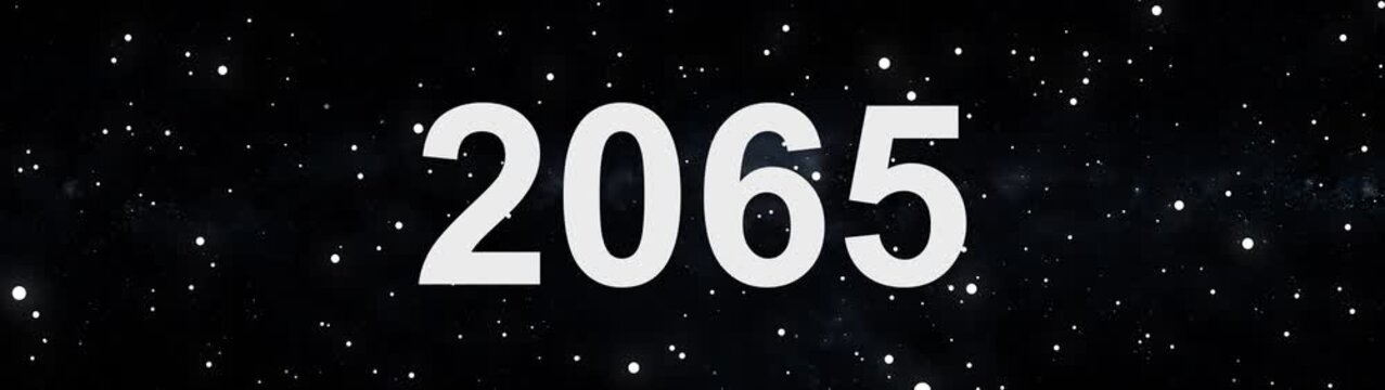 2065 future year concept in deep space with glowing stars and cosmic background.