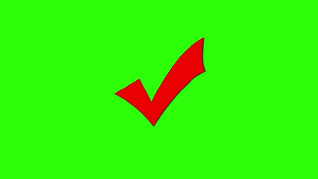 Display red checkmark and cross symbols on a green background. Flashing true and false signs, suitable for question and answer quizzes, 4k videos.