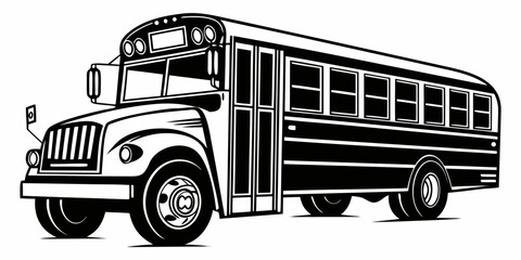 Traditional yellow school bus transportation vehicle black and white graphic with transportation education commuter transport transporting passengers automotive © Maisa