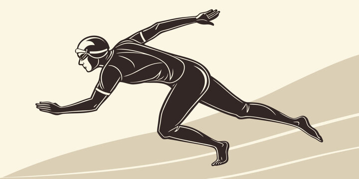 Swimmer ready for dive graphic design with swimming cap diving board swimming competition exercise professional training illustration silhouette movement performance championship activity
