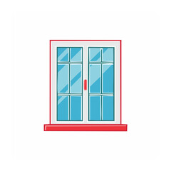 Obraz premium Flat design illustration of a double door window with red frame