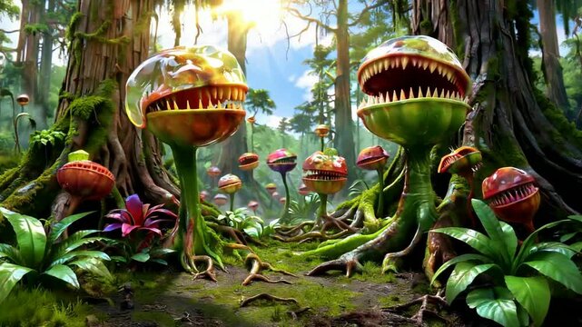 Venus flytrap plants in forest habitat.