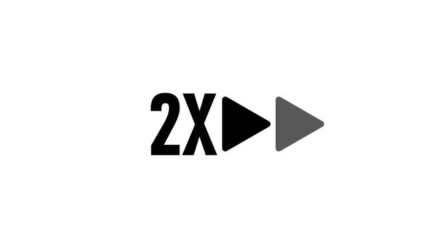 2x speed fast forward icon loop animation on black background with alpha channel. 2x speed for music, video concept.
