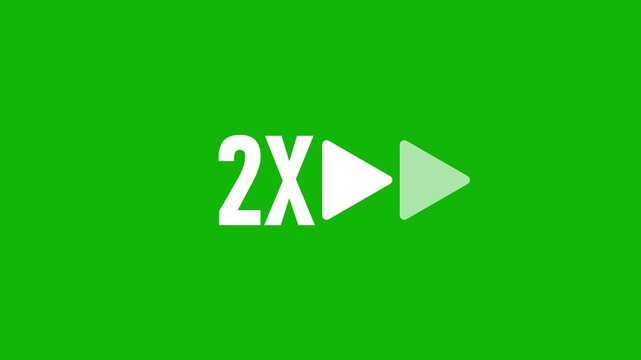 2x speed fast forward icon loop animation on black background with alpha channel. 2x speed for music, video concept.