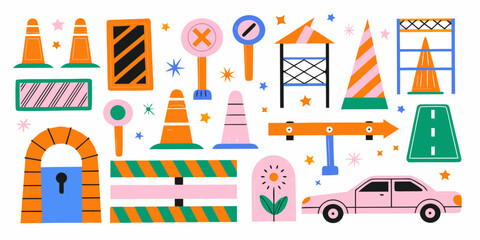 Parking And Traffic Signs Colorful Vector Illustration With White Background © Poly