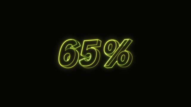  65 Percent Neon Text Seamless Loop 4K with Black Background Animated Promotional Typography for Video Editing