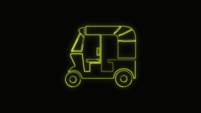  Auto Rickshaw Icon Neon Seamless Loop 4K with Black Background Animated Promotional Typography for Video Editing