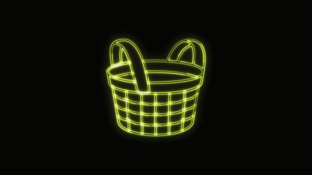  Basket Icon Neon Seamless Loop 4K with Black Background Animated Promotional Typography for Video Editing