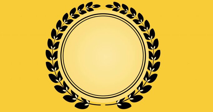 4K Circular Laurel Wreath Frame Animation on a Colorful Background. Elegant award-style border with an empty center area, perfect for awards, certificates, logos, titles, badges, and presentations.