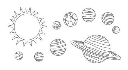 Solar system planets and sun line art collection © toni