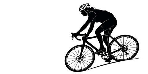 Fototapeta premium Silhouette of a female cyclist riding a road bike uphill on a white background with silhouette exercise activity competition training lifestyle performance transport transportation recreation