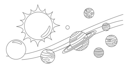 Solar system planets and sun line art for coloring © toni
