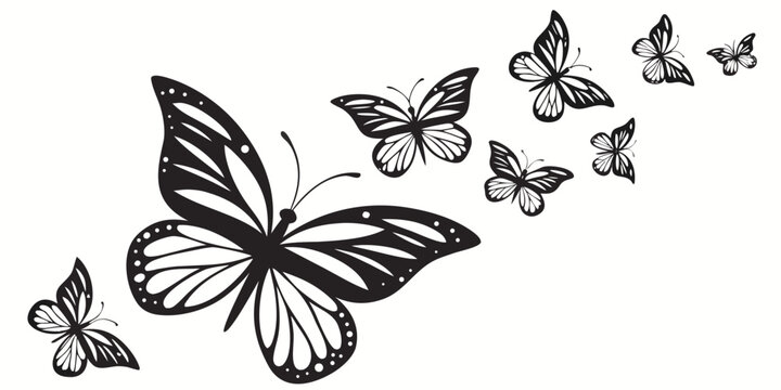 Monarch butterfly migration swarm black and white line art graphic illustration with butterfly migration illustration beautiful decorative fluttering wildlife creature isolated minimalist