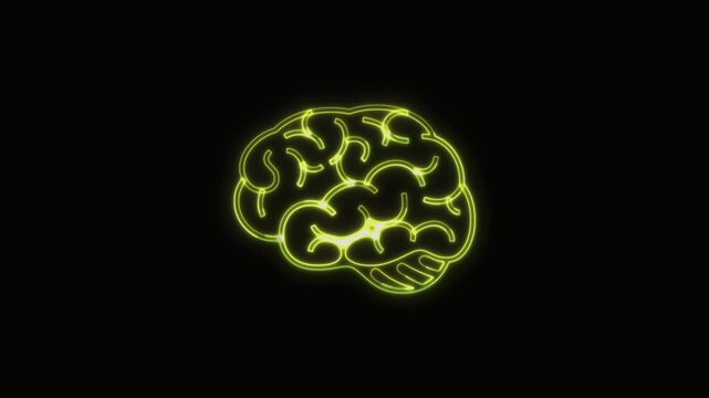  Brain Icon Neon Seamless Loop 4K with Black Background Animated Promotional Typography for Video Editing