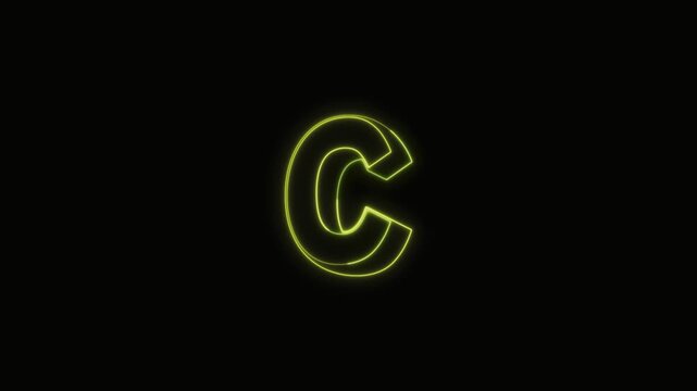  Alphabet C Neon Text Seamless Loop 4K with Black Background Animated Promotional Typography for Video Editing