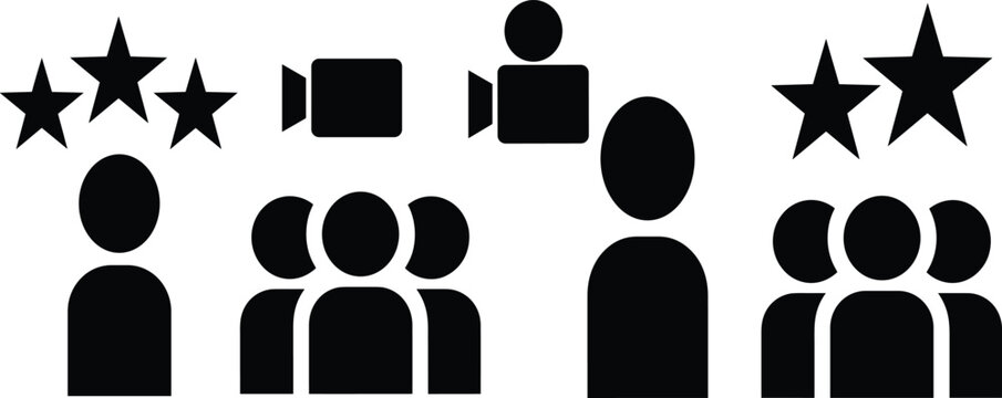 Customer Rating and Video Review Icons Set Featuring User Feedback, Audience Evaluation, Content Creation, Testimonials, and Reputation Management Concepts
