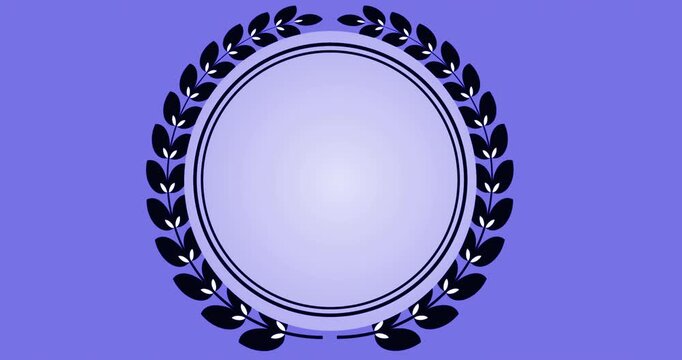 4K Circular Laurel Wreath Frame Animation on a Colorful Background. Elegant award-style border with an empty center area, perfect for awards, certificates, logos, titles, badges, and presentations.