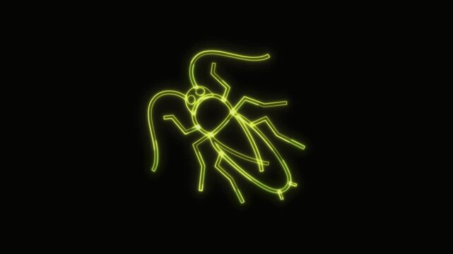  Cockroach Icon Neon Seamless Loop 4K with Black Background Animated Promotional Typography for Video Editing
