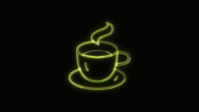  Coffee Icon Neon Seamless Loop 4K with Black Background Animated Promotional Typography for Video Editing