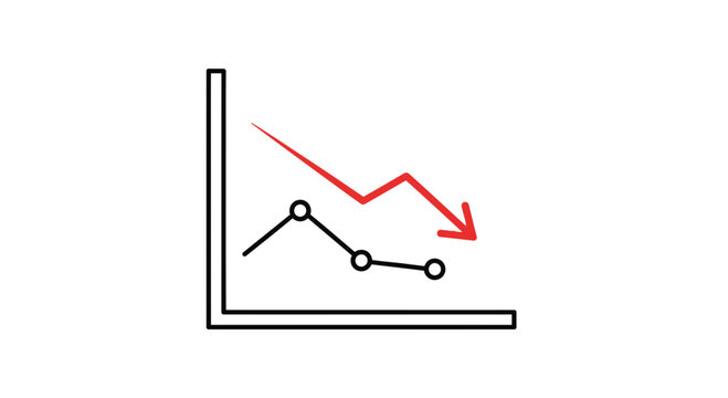 Declining graph with red arrow indicating downward trend, business concept illustration