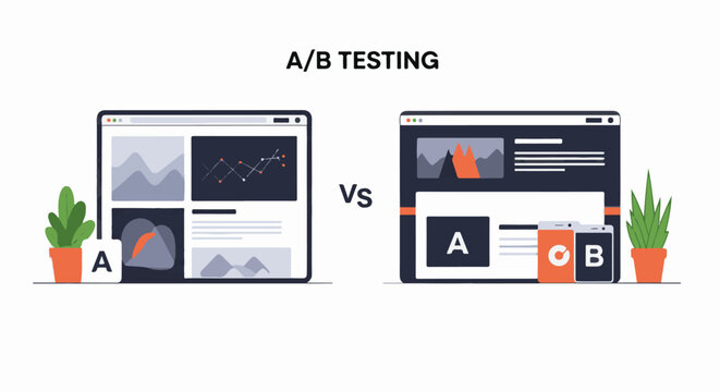Illustration comparing A/B testing with two computer screens