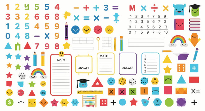 Math learning elements and school supplies for kids