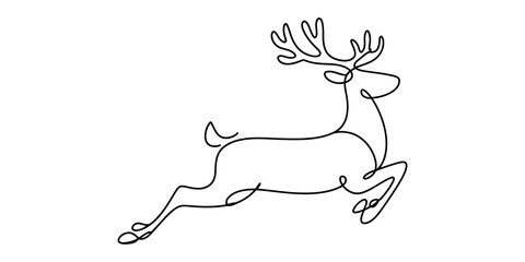 Continuous single line drawing of a jumping reindeer with antlers Vector, illustration © Nano Creator