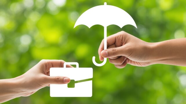 Hands Holding Umbrella Over Briefcase Business Insurance Protection Safety Concept