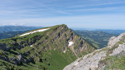 Fototapeta premium Hiking between Hochgrat Ridge and Rindalphorn - Scenic Alpine Landscape in Nagelfluhkette Bavaria
