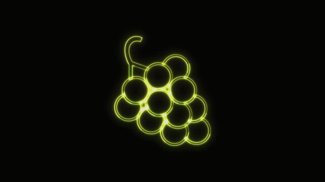  Grapes Icon Neon Seamless Loop 4K with Black Background Animated Promotional Typography for Video Editing