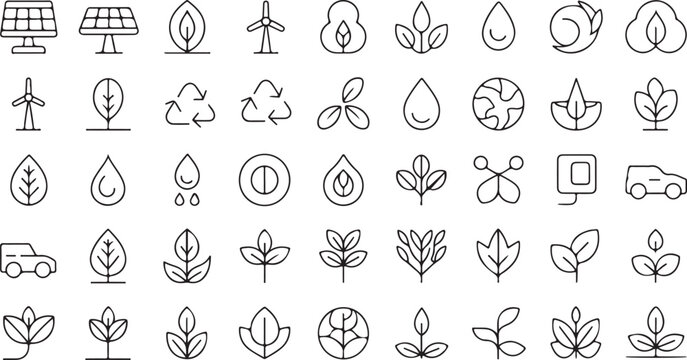 Eco friendly cosmetic label line icon set flat vector illustration isolated organic design