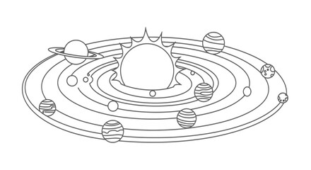 Solar system planets and sun orbit line art © fajri
